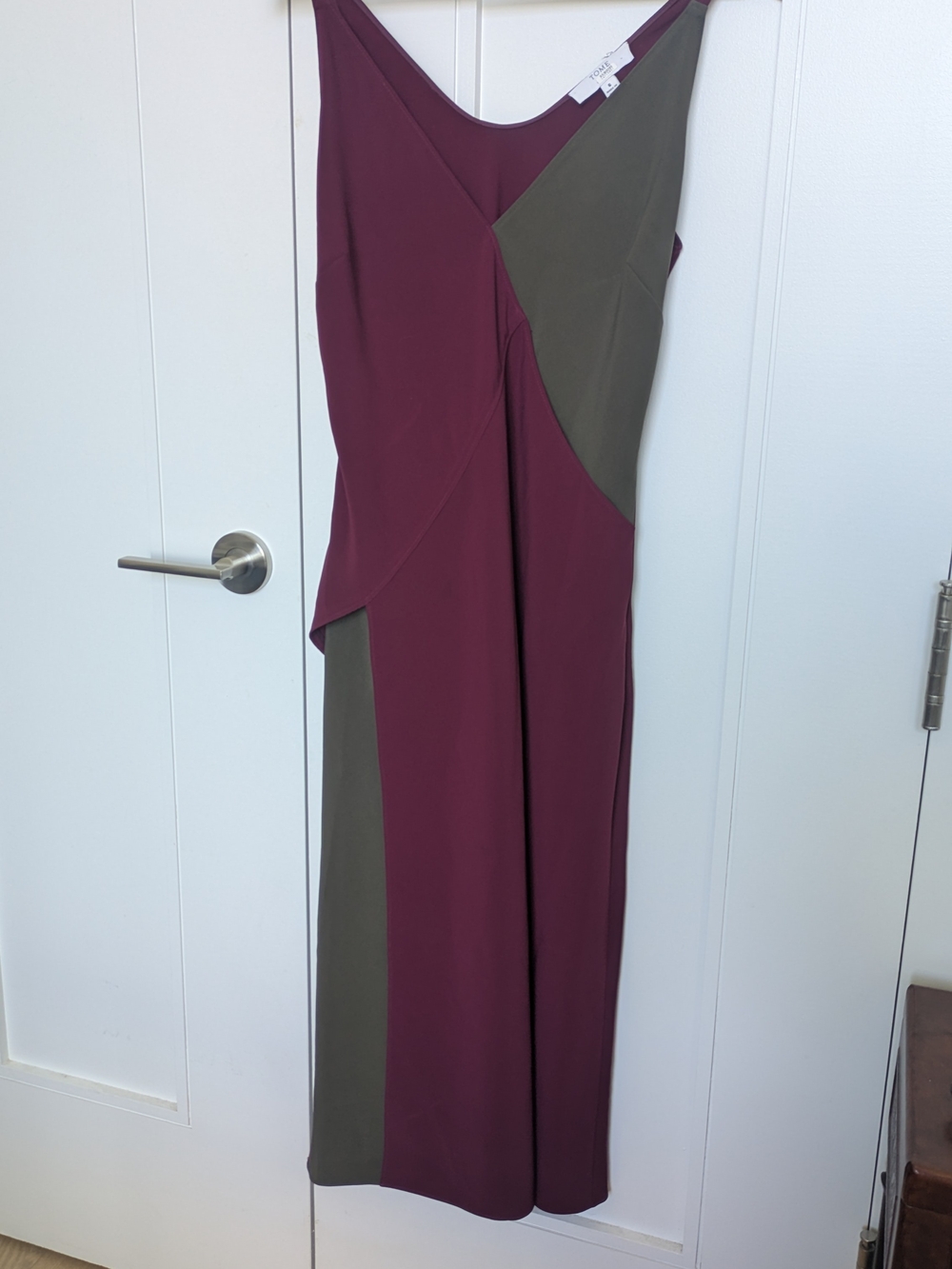 Two-Tone Burgundy and Olive Green Slip Dress